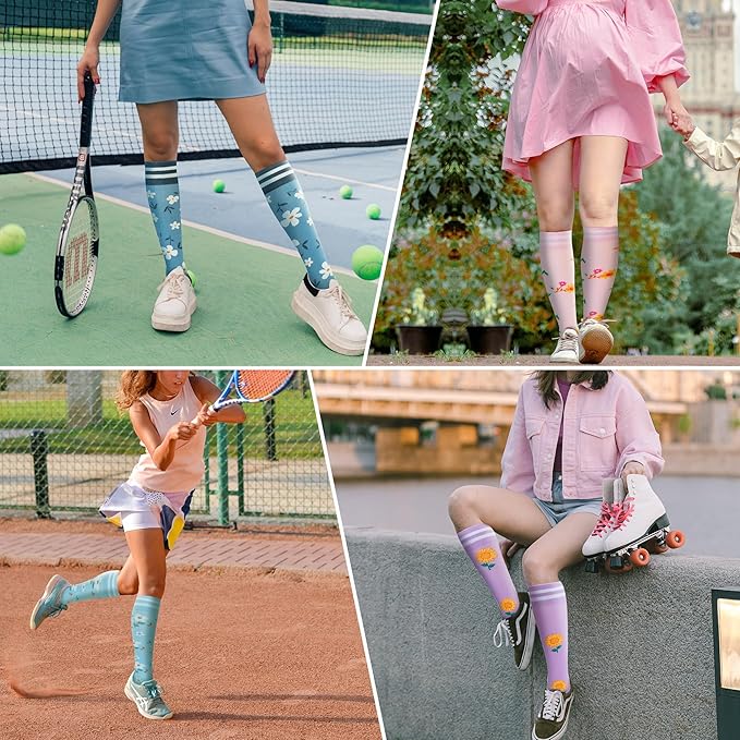 fenglaoda Compression Socks Women Men 4 Pairs, Knee High Support Socks for Running, Sports, Travel, Flight, Nurse
