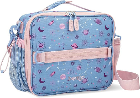 Bentgo Kids Lunch Bag - Durable, Double-Insulated Lunch Bag for Kids 3+; Holds Lunch Box, Water Bottle, & Snacks; Easy-Clean Water-Resistant Fabric & Multiple Zippered Pockets (Lavender Galaxy)