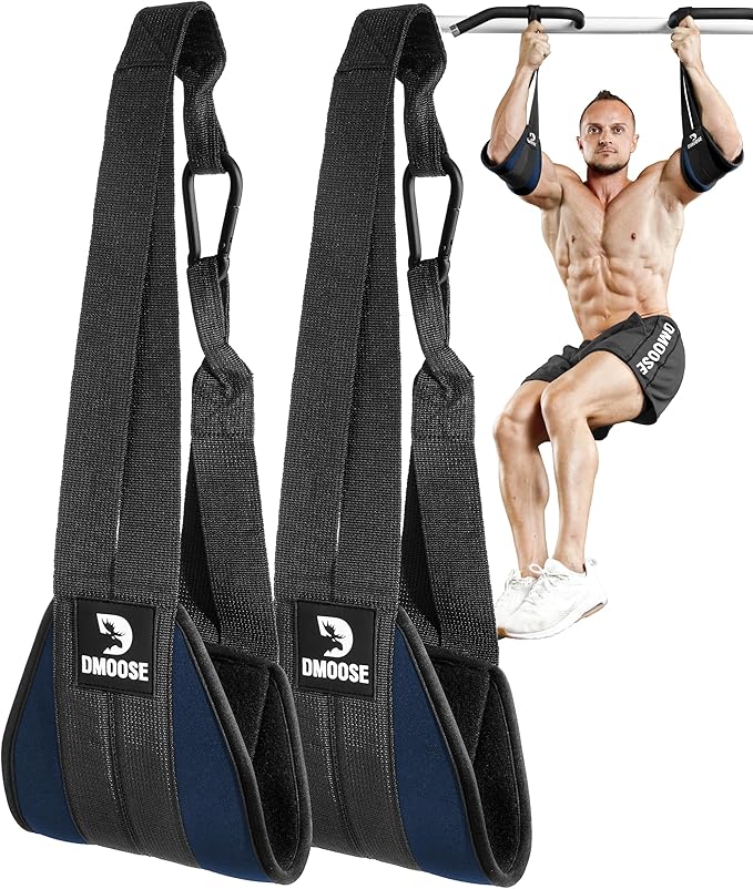 DMoose Fitness Hanging Ab Straps for Pull Up Bar & Core Strength Training - Soft Padded Exercise Straps for Ab Swing & Leg Raises, Hang Bar Strap with 2 Steel Carabiners - Abs Equipment for Home & Gym