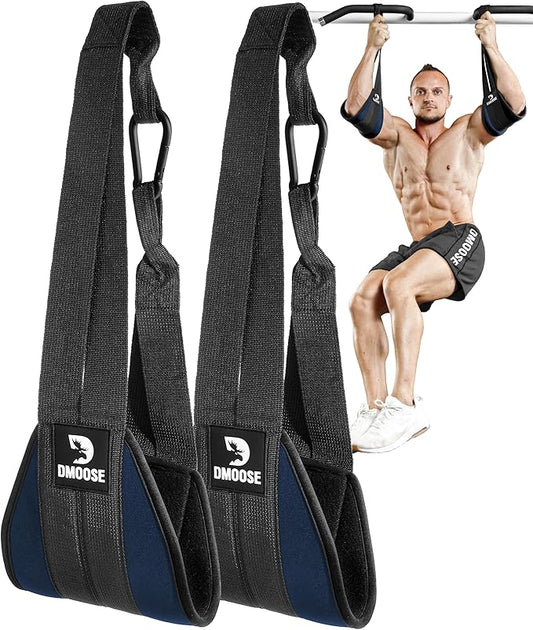 DMoose Fitness Hanging Ab Straps for Pull Up Bar & Core Strength Training - Soft Padded Exercise Straps for Ab Swing & Leg Raises, Hang Bar Strap with 2 Steel Carabiners - Abs Equipment for Home & Gym