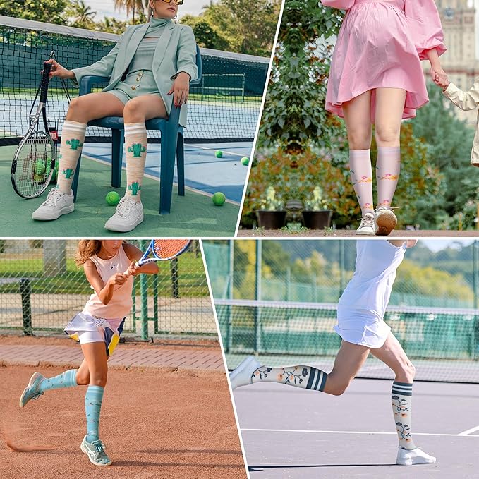 fenglaoda Compression Socks Women Men 4 Pairs, Knee High Support Socks for Running, Sports, Travel, Flight, Nurse