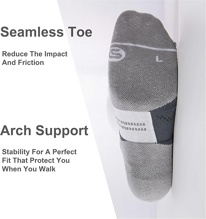 CS CELERSPORT 6 Pack Men's Running Ankle Socks with Cushion, Low Cut Athletic Tab Socks