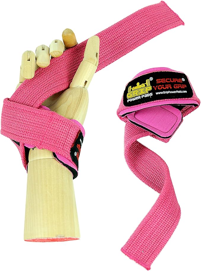 Heavy Duty Lifting Straps Neoprene Padded 1 Pair Wrist Wraps & Rubbery Grip Support Straps with Cotton Coated Rubber on One Side