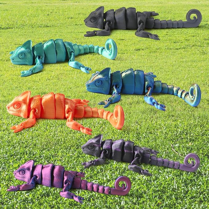 3D Printed Articulated Chameleon Fidget Toy - 12Inch PLA Flexible Lizard Figurine with Movable Joints, Stress Relief Desk Decor & Unique Gift for Reptile Lovers, Kids & Adults
