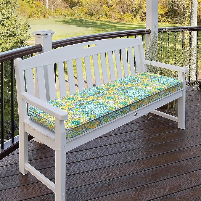 Outdoor Bench Cushion, Patio Furniture Cushion 42 x 18 x 3 Inch, Water Resistant Garden Sofa Swing Pad Settee Loveseat Couch Replacement Cushion, 1 Pack,Damask Green