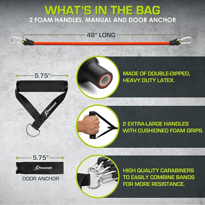 ProsourceFit Single Stackable Resistance Bands with Door Anchor and Exercise Guide, 8-12 LB, Heavy Duty Fitness Tube for Full-Body Exercises and Home Workouts, Red