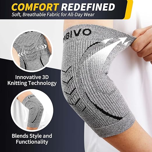 CAMBIVO 2 Pack Elbow Brace for Women and Men, Elbow Compression Sleeve for Tendonitis, Golf Elbow, Tennis Elbow, Arthritis, Bursitis, Weightlifting, and Basketball