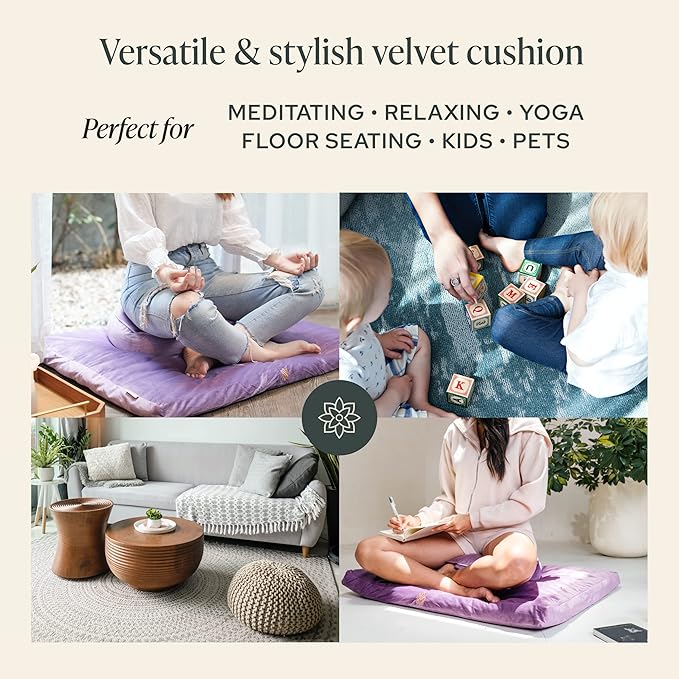 Mindful & Modern Zabuton Meditation Mat - Cotton Filled Yoga and Meditation Pad - Zabuton Meditation Cushion for Kneeling and Sitting Support - Large Rectangular Sitting Floor Pillow for Bench or Zafu