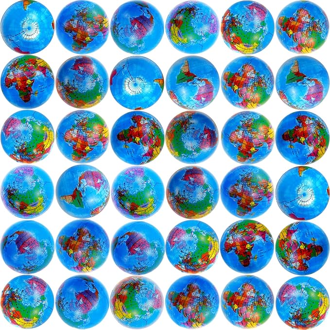 60 Pcs Globe Squeeze Balls Bulk,2.5 inch Earth Stress Relief Balls,Soft Foam Stress Ball Toy for Finger Exercise, Foam Squeezable Balls Classroom School Office Party Favors