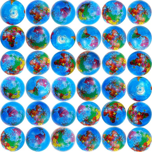 60 Pcs Globe Squeeze Balls Bulk,2.5 inch Earth Stress Relief Balls,Soft Foam Stress Ball Toy for Finger Exercise, Foam Squeezable Balls Classroom School Office Party Favors