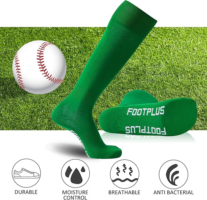 FOOTPLUS Baseball Softball Socks, Unisex Over Knee High Solid Sports Rugby Soccer Homecoming Socks