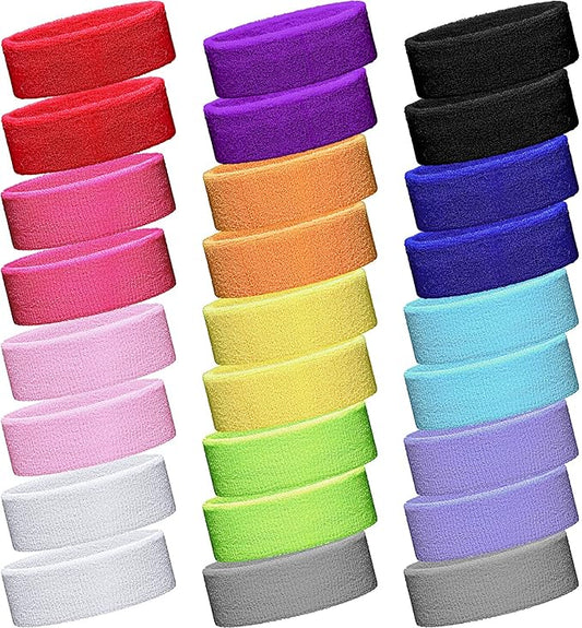 26 Pieces Sweatbands Cotton Sports Headbands Colorful Terry Cloth Sweat Absorbing Athletic Sweatband for Working Out, Basketball, Soccer, Running, Yoga, Outdoor Sports Activities Multicolor