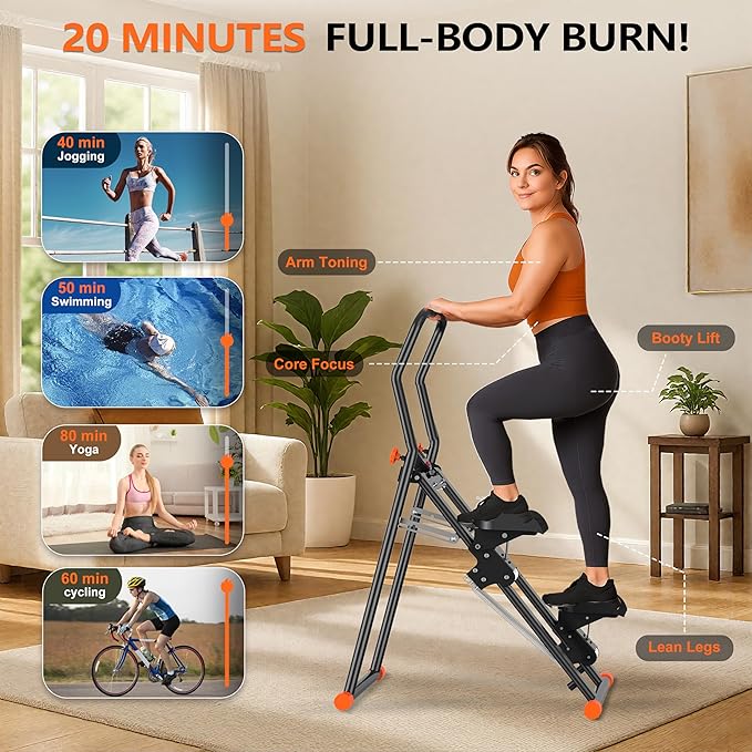 EPHESPORT Stair Stepper for Home Gym, 2.0 Stair Climber with 3-Level Adjustable Resistance ＆ Height, Non-Slip Pedals, Digital Display, Phone Holder, Full-Body Cardio Workout Equipment for Women Men