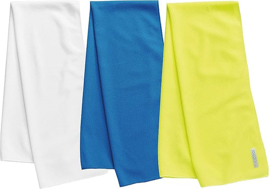 BUILTCOOL Adult Cooling Towel - Men & Women Chilly, Lightweight, Soft, Neck and Face Cooling Towel for Sport, Camping, Hunting, One Size, White, Royal Blue, & Yellow, 3 Pack