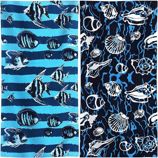 Genovega 2 Packs Oversized Beach Towel Set 36 x 72 in Large Big Pool Camping Swim Clearance Soft Towels Travel Essentials Accessories Must Haves Vacation Adult Necessities Gifts Seashells Clownfish