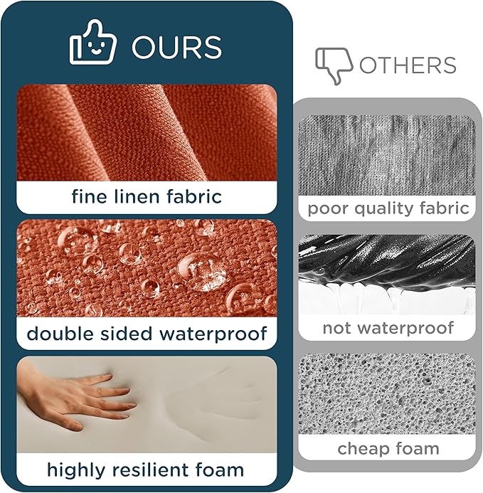 Codi Outdoor Bench Cushion for Patio Furniture 42x18x3 Inch – Linen Texture, Fade Resistant, Waterproof, Removable Cover, Comfortable High-Density Foam for Garden & Porch, Spice