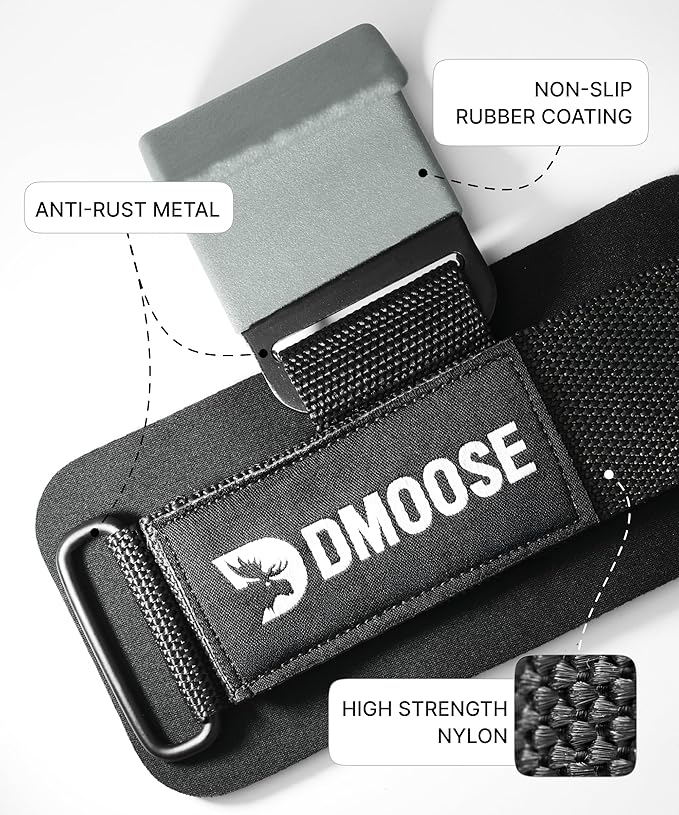 DMoose Fitness Weight Lifting Hooks (Pair) for Deadlifts, Pull Ups, Rows & Shrugs - Anti-Rip Nylon Strap Hand Grips with Thick Wrist Padding - Heavy Duty Wrist Straps for Weightlifting & Gym Workouts