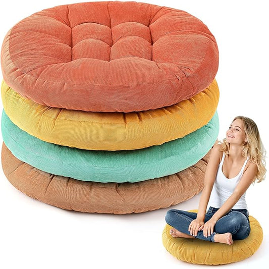 Jerify Floor Pillow Cushions 22 x 22 Inch Round Square Large Meditation Floor Pillow for Classroom Adult Meditation Picnic Party Cushion for Seating Gift Christmas(Round,Yellow Green,4 Pcs)