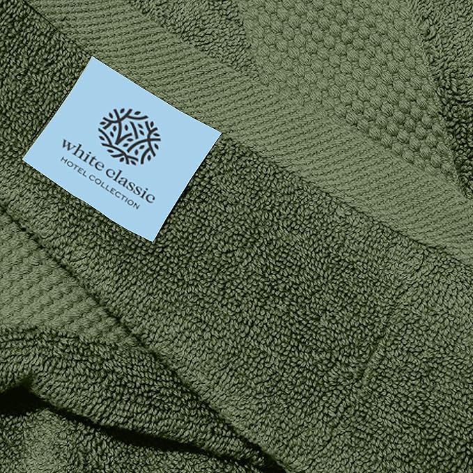 White Classic Luxury Hand Towels for Bathroom-Hotel-Spa-Kitchen-Set - Circlet Egyptian Cotton - 16x30 Inches - Set of 6 (Forest Green)