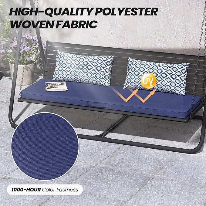 Crestlive Outdoor Bench Cushion 48 x 18 Inch, Waterproof Patio Furniture Cushions, Fade-Resistant Porch Swing Replacement Pad, Adjustable Straps and Handle, Navy