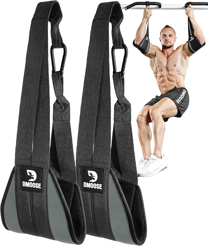 DMoose Fitness Hanging Ab Straps for Pull Up Bar & Core Strength Training - Soft Padded Exercise Straps for Ab Swing & Leg Raises, Hang Bar Strap with 2 Steel Carabiners - Abs Equipment for Home & Gym