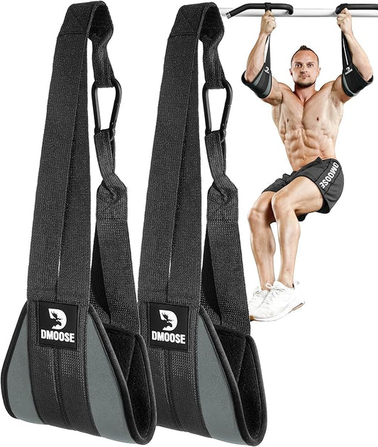 DMoose Fitness Hanging Ab Straps for Pull Up Bar & Core Strength Training - Soft Padded Exercise Straps for Ab Swing & Leg Raises, Hang Bar Strap with 2 Steel Carabiners - Abs Equipment for Home & Gym