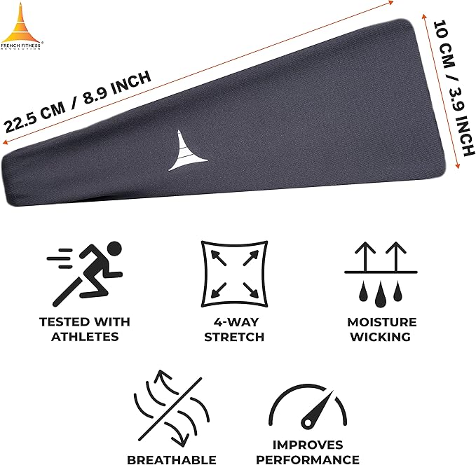French Fitness Revolution - Stretchy Sports Headband for Men & Women - Guys Sweatband for Running, Cycling, Basketball, Yoga, Fitness - Moisture Wicking Workout Hairband - Made in Europe