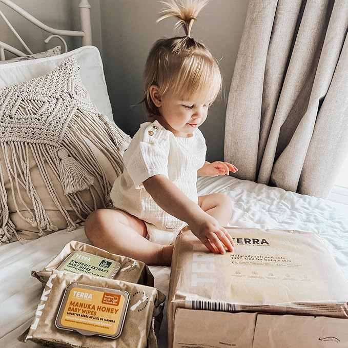 Terra Bamboo Baby Wipes: Manuka Honey, 99.5% Pure New Zealand Water, 100% Biodegradable Bamboo Fiber, 0% Plastic, Unscented Baby Wipes for Sensitive Skin, 12 Packs of 70 Wipes