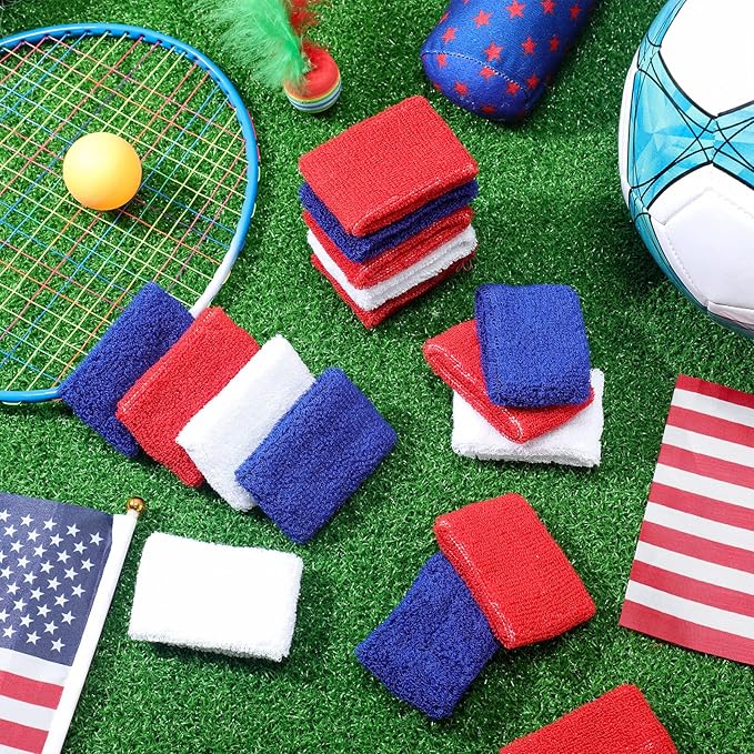 Leyndo 72 Pcs Wrist Sweatbands Bulk for Kids Field Day Cotton Terry Sweat Bands Sports Fan Wristbands Kids for Summer Camp Student Football Team Competition Party