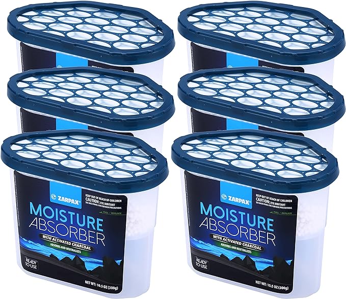 Moisture Absorber Activated Charcoal 10.5 oz/300g | Removes Moisture, Damp, Humidity & Odors | Odor Absorber | Moisture Trap for Bathroom, Closet, Kitchen & Small Spaces | Set of 6