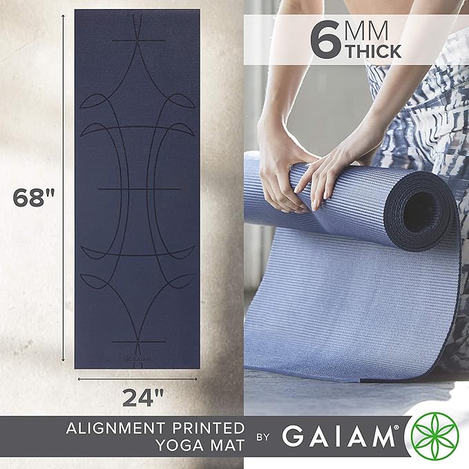 Gaiam Yoga Mat - Premium 6mm Print Extra Thick Non Slip Exercise & Fitness Mat for All Types of Yoga, Pilates & Floor Workouts (68"L x 24"W x 6mm Thick)
