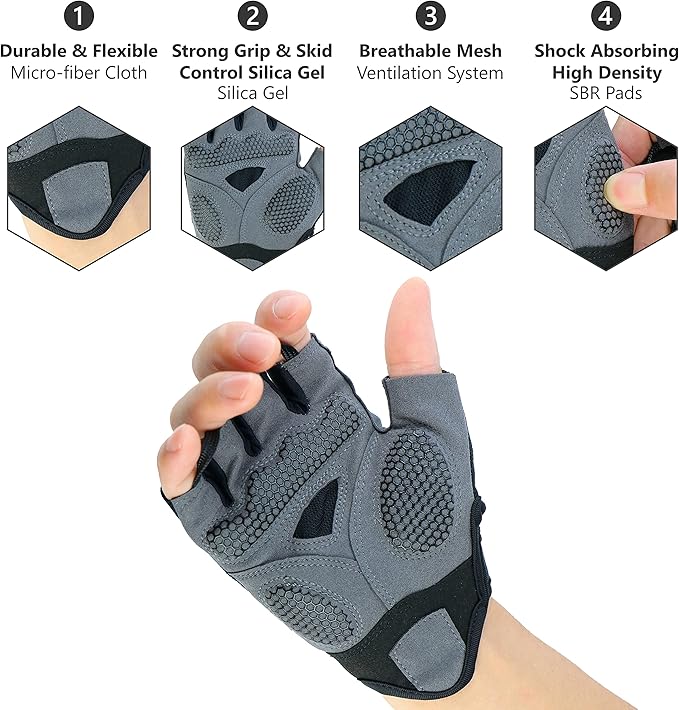 Cycling Gloves Mountain Bike for Men – Shock Absorbing SBR Gel Padded – Anti Slip Palm – Ultra Breathable – Specialized for Mens Bicycling, Biking, MTB Biker, Road Bicycle Riding