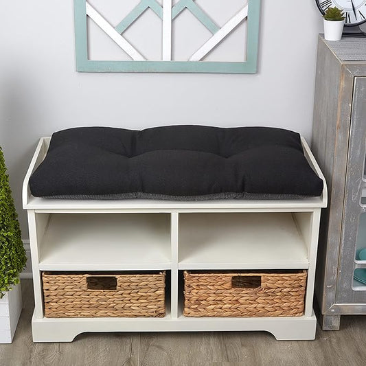 Klear Vu The Gripper Omega Non-Slip Tufted Bench Cushion for Indoor Furniture, Assembled in USA, Entryway Storage, Bay Window, Corner Nook or Piano Seat, 30 Inches, Solid Black