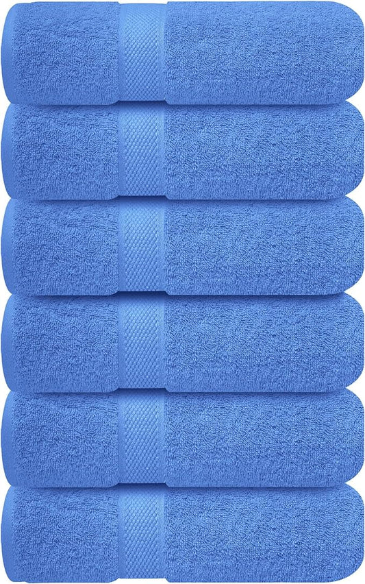 Infinitee Xclusives Blue Hand Towels for Bathroom - Set of 6 (16x28 inches) 600 GSM, 100% Cotton Ultra Soft, Quick Drying, Hotel Quality Hand Towel Set (Eloquent Blue)