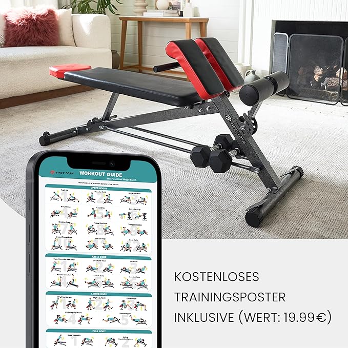 FF Finer Form Multi-Functional Weight Bench for Full All-in-One Body Workout – Adjustable Workout Bench Press for Home Gym, Fitness equipment for Back HyperExtension, Roman Chair Exercise, Sit up
