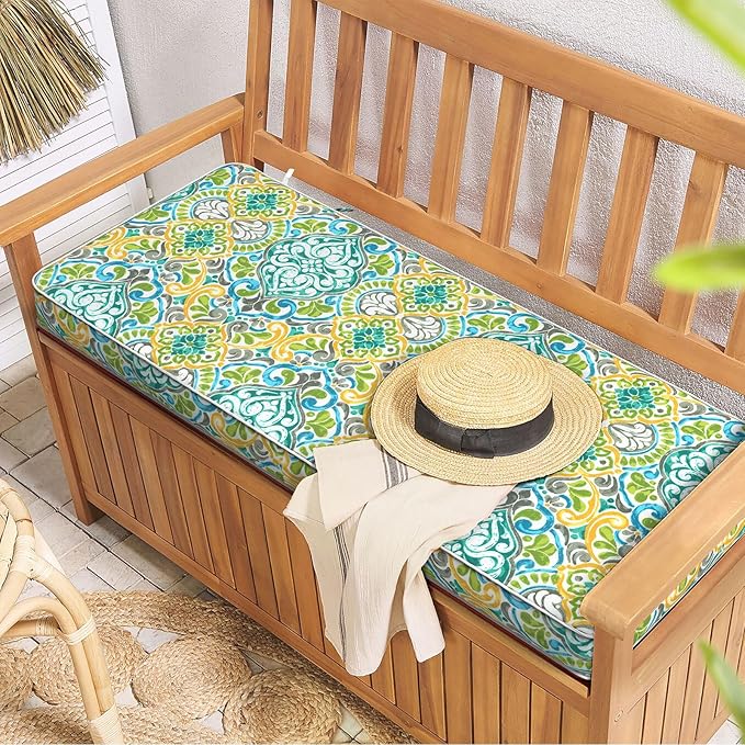 Outdoor Bench Cushion, Patio Furniture Cushion 42 x 18 x 3 Inch, Water Resistant Garden Sofa Swing Pad Settee Loveseat Couch Replacement Cushion, 1 Pack,Damask Green