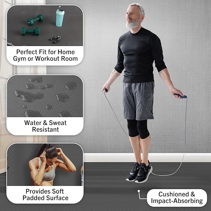 EVA Foam Mat Tiles 12-Pack - 48 SQ FT of Interlocking Padding for Garage, Playroom, or Gym Flooring - Exercise Mat or Baby Playmat by Stalwart (Gray)