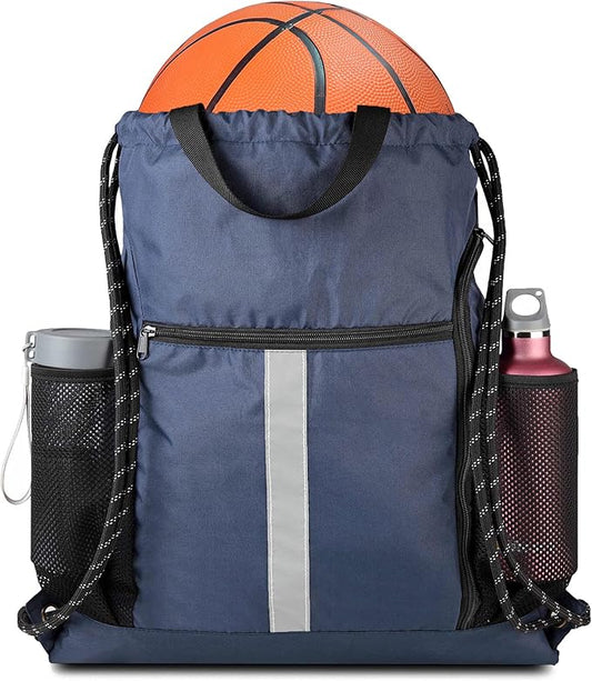 BeeGreen Gym-Drawstring-Backpack-Bag With Shoe Compartment and Two Water Bottle Holder Large String Backpack Sports Bag Athletic Sackpack For Men Women