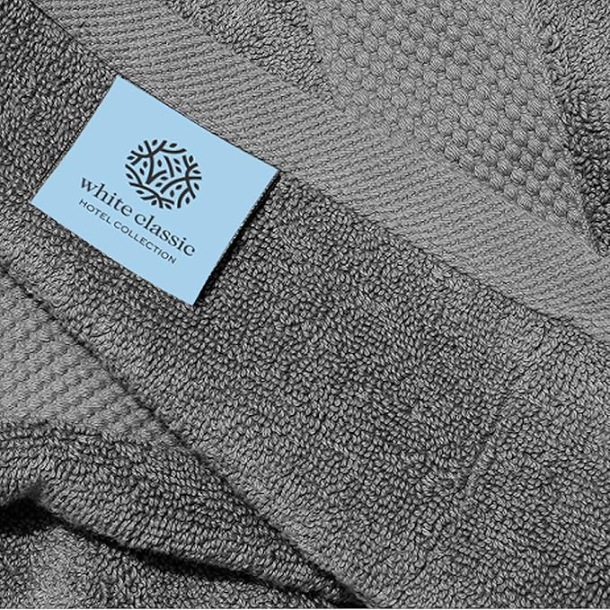 White Classic Luxury Hand Towels for Bathroom-Hotel-Spa-Kitchen-Set - Circlet Egyptian Cotton - 16x30 Inches - Set of 6 (Dark Gray)