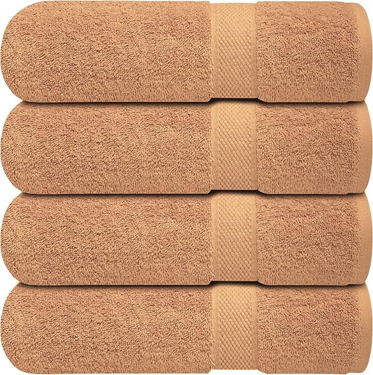 Infinitee Xclusives Luxury 100% Ring-Spun Cotton Bath Towels Set of 4 (27x54 inches) – Soft, Absorbent & Quick-Drying Towels for Bathroom, Gym, Spa & Hotel Use (Cosmic Sand, Bath Towels)