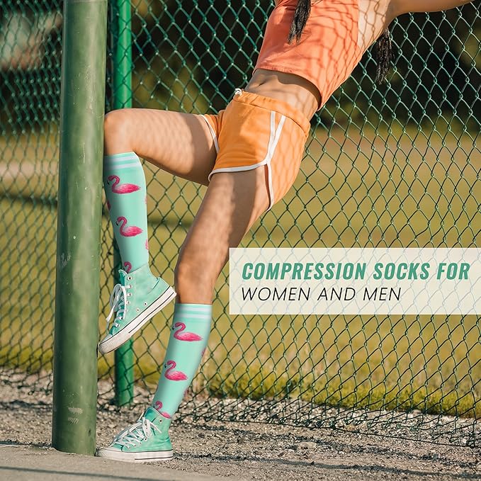 fenglaoda Compression Socks Women Men 4 Pairs, Knee High Support Socks for Running, Sports, Travel, Flight, Nurse