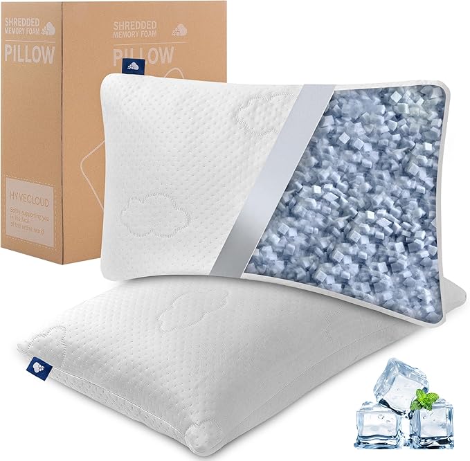 Cooling Memory Foam Pillows for Deep Sleep Bed Pillow & Washable Cover Cooling Pillow for Neck PainRelief Pillow for Shoulder & Back Rectangular White-Cooling++ King Pack of 2