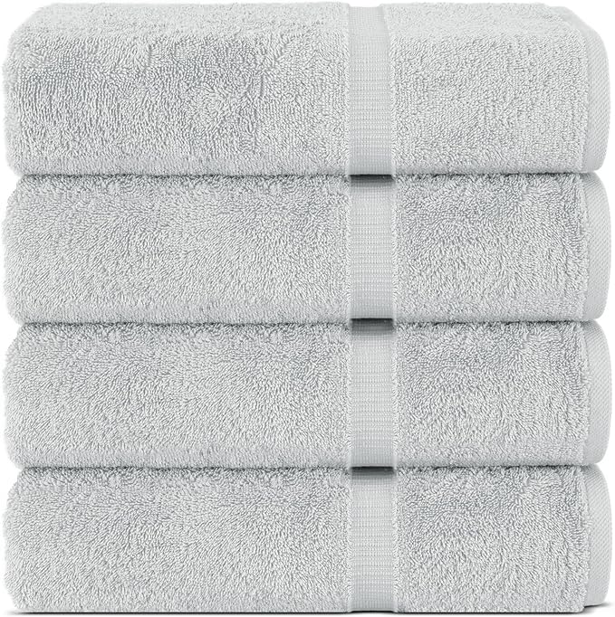 Chakir Turkish Linens |Hotel & Spa Quality 100% Cotton Premium Turkish Towels | Soft & Absorbent (Silver Gray, Bath Towel - Set of 4)
