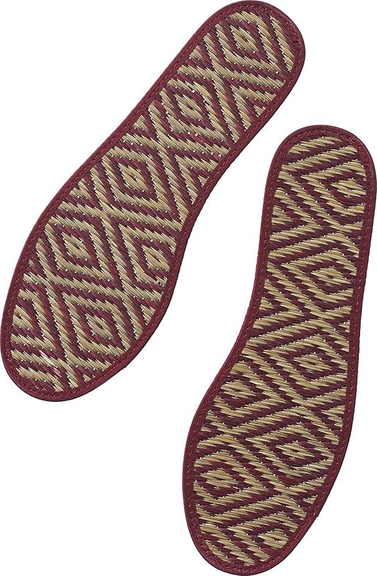 Japanese Traditional Organic Igusa Insoles, Smooth Sweat-Absorbing Deodorant Non-Slip Breathable Insoles Made of Igusa (Japanese Soft Rush Grass) (US Size 4, 22-22.5cm, Red)
