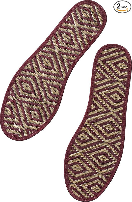 Japanese Traditional Organic Igusa Insoles, Smooth Sweat-Absorbing Deodorant Non-Slip Breathable Insoles Made of Igusa (Japanese Soft Rush Grass) (US Size 11, 29-29.5cm, Red)
