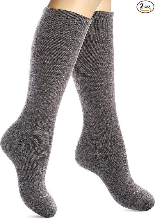 Cotton Compression Socks for Women & Men. 15-20 mmHg Support Knee-High Charcoal Gray S/M