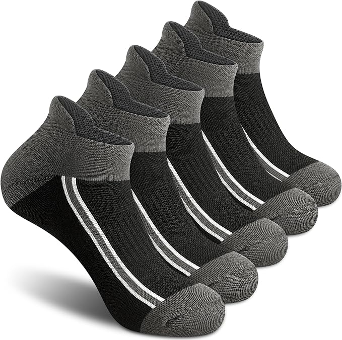 Gonii Men's Running Athletic Ankle Socks - Thick Cushioned Low Cut Socks (5 Pairs)