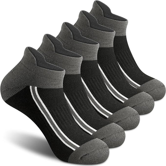 Gonii Men's Running Athletic Ankle Socks - Thick Cushioned Low Cut Socks (5 Pairs)
