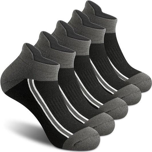 Gonii Men's Running Athletic Ankle Socks - Thick Cushioned Low Cut Socks (5 Pairs)