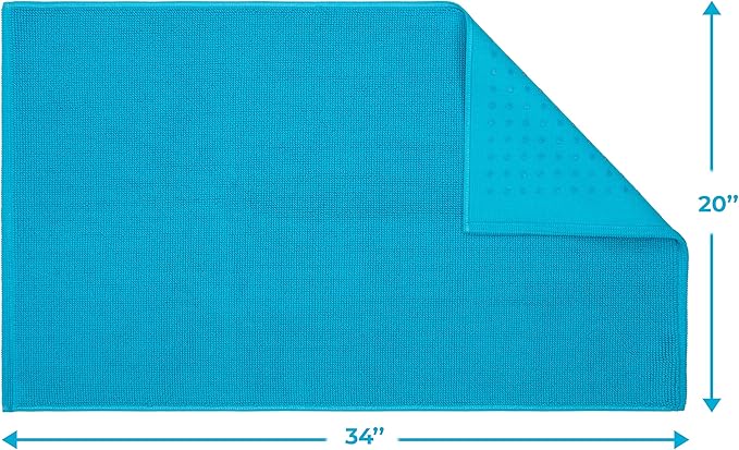 Cotton Paradise 100% Cotton Non Slip Bath Mats for Bathroom, 20x34 inch Soft Absorbent Quick Dry Machine Washable Floor Bath Mat, Aqua Blue Bath Rug
